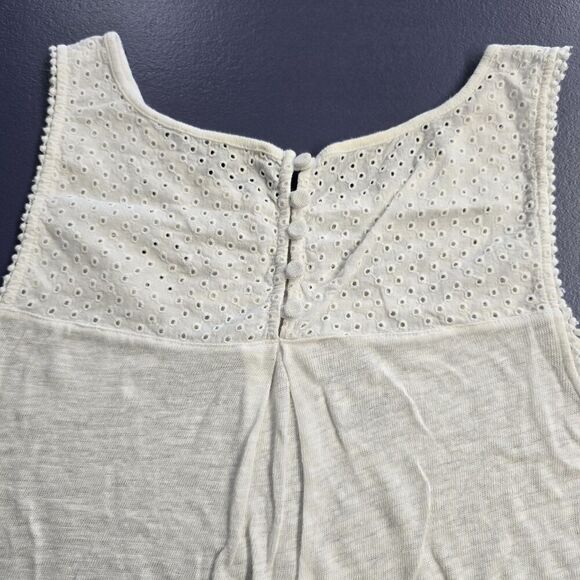 Cable & Gauge Womens Top Large White Linen Blend Eyelet Lace Yoke (A37) - Picture 6 of 6